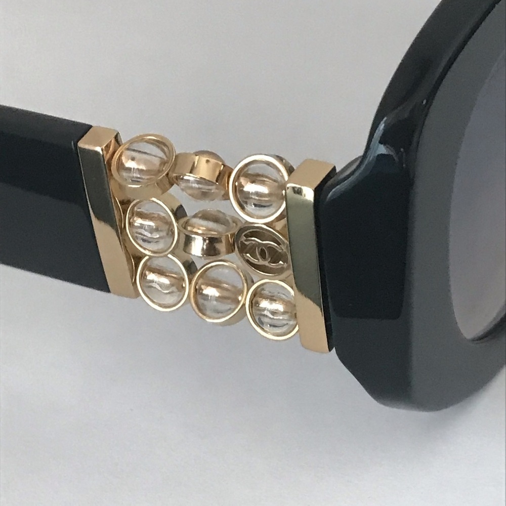 Chanel Oversized Black Sunglasses with Rotating Glass Pearls Accents - Picture 4 of 11